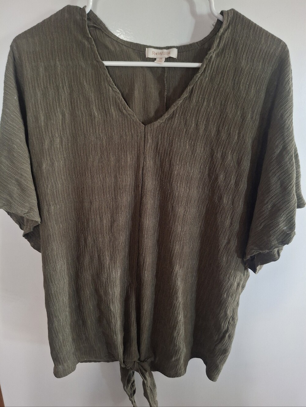 Wish Olive Green V-Neck Tie-Front Women's Blouse